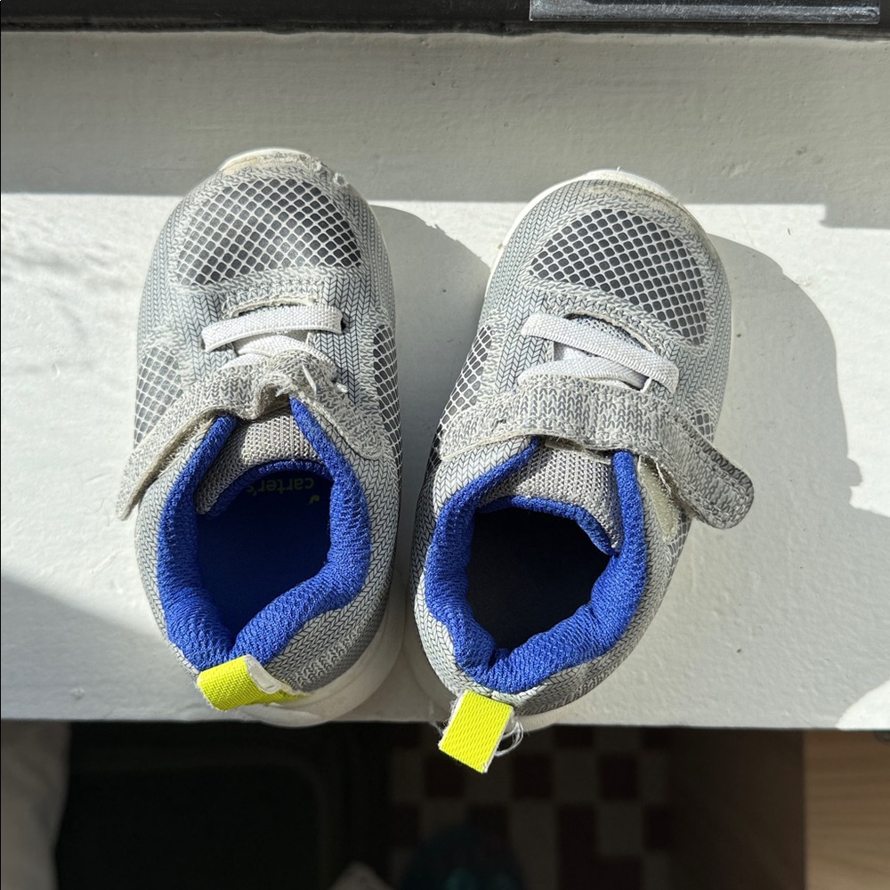 Carters Gray Blue Baby Sneakers sz 4